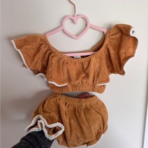 Kate Quinn Kids Terry Sun Suit Set in Rust with White Trim